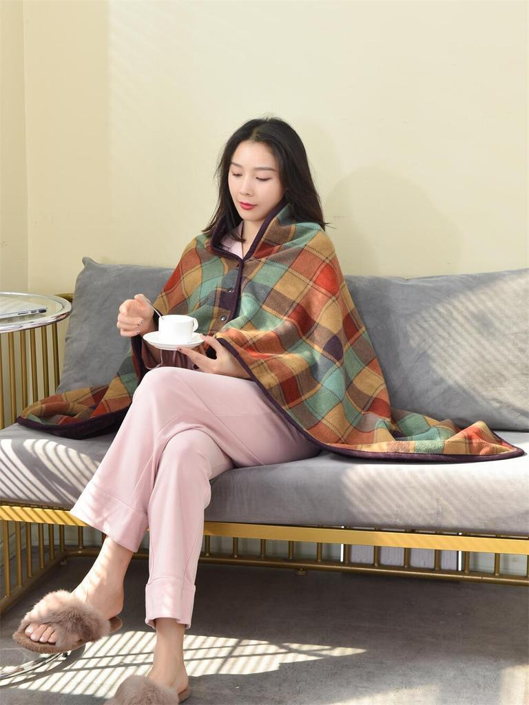 Thickened Plaid Flannel Blanket Shawl for Office