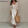 Fashion New Women's Top + Satin Dress Set for Office Wear