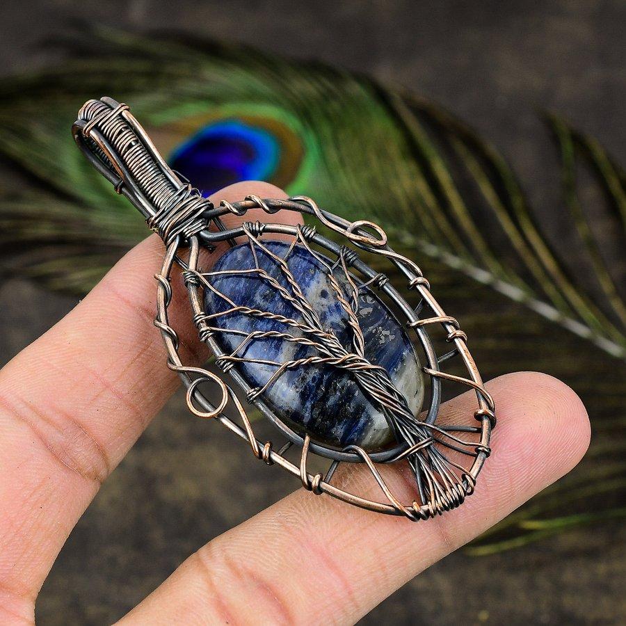 Sodalite Handmade Copper Wire Wrap Jewelry Pendant 3.15" S8e60