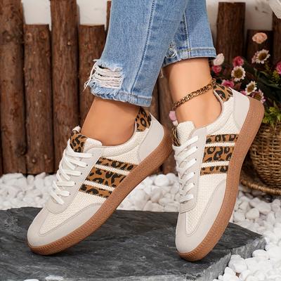 Damen Retro Leopard Print Casual Sportschuhe, atmungsaktives Gewebe, bequem das ganze Jahr über, Damen Sportschuhe