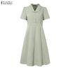 ZANZEA Women Elegant Lapel Collar Casual Short Sleeve Dress
