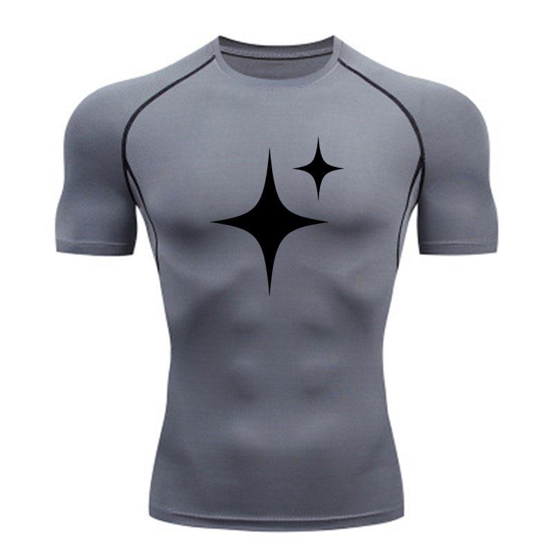 Men's 4-Pointed Star Pattern Compression Fitness T-shirt, Qu