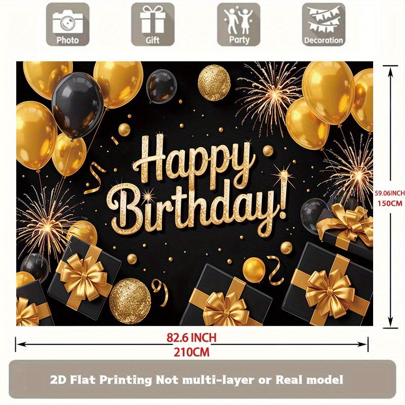 Party Backdrop Black Elegant Flat Golden Serves Photos Celebration Photo Booth Birthday Party Decor
