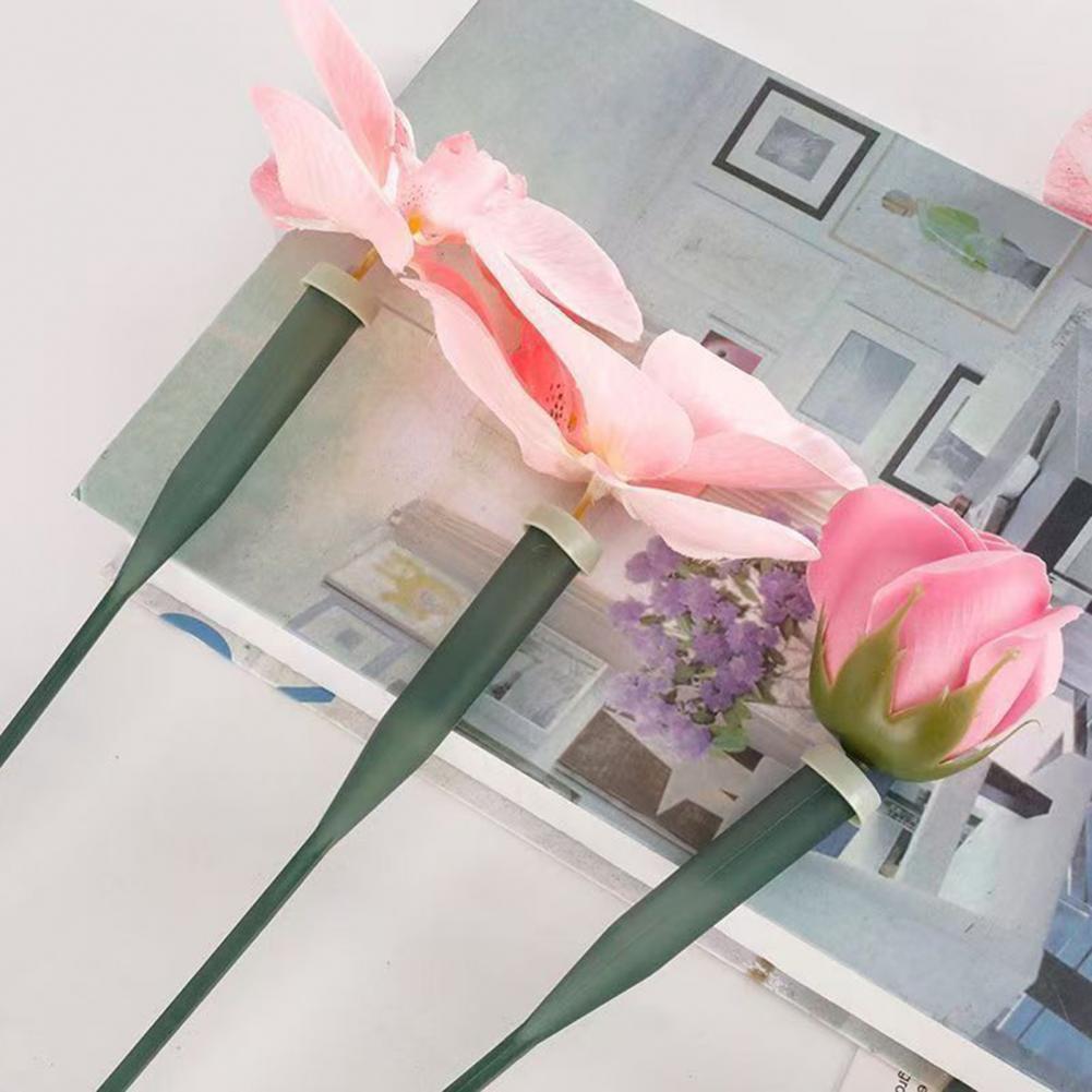 25 Pcs Green Floral Water Tubes Reusable Plastic Stem Water Tubes with Silicone Caps for Flower Stem Arrangements
