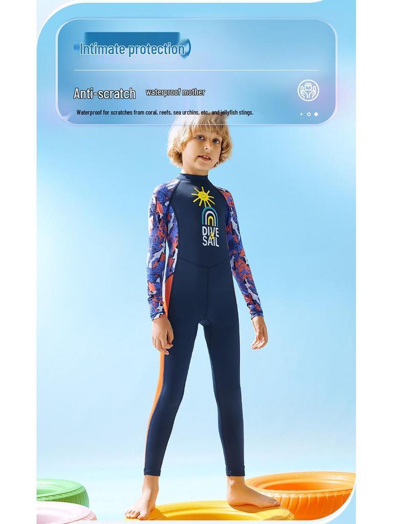 Boys' UPF50+ Long-Sleeve Quick-Dry Swimsuit for Training & Hot Springs