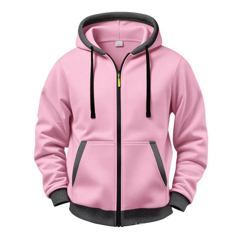 Men Zip Up Hoodie Fleece Lined Hooded Sweatshirt Casual Long Sleeve Full Zipper Hoodies Solid Color Loose Fit Outerwear Streetwear Hooded Jacket