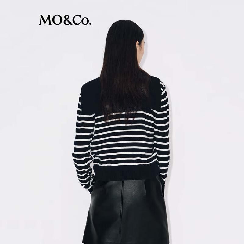 MO&Co. Women's Short Lapel Striped Knit Cardigan