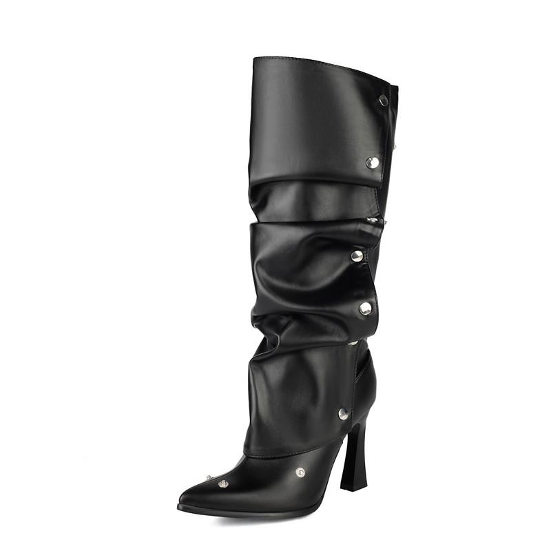 Dames høye hæler sexy europeisk og amerikansk stil nye spisse tynne hæler store størrelser middels støvletter