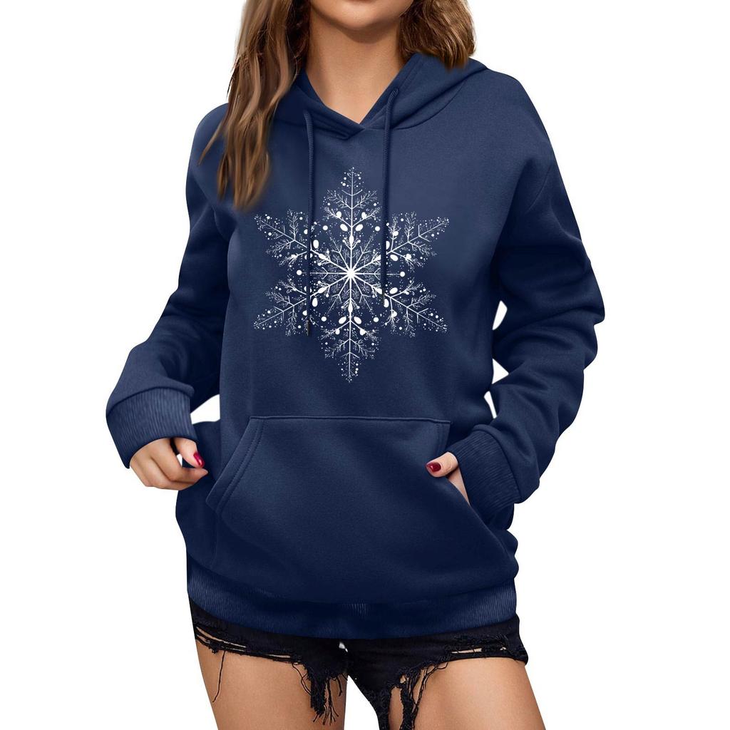 Women's Winter Christmas Printed Pullover Hooded Sweatshirt Fleece Long Sleeve Sweatshirt