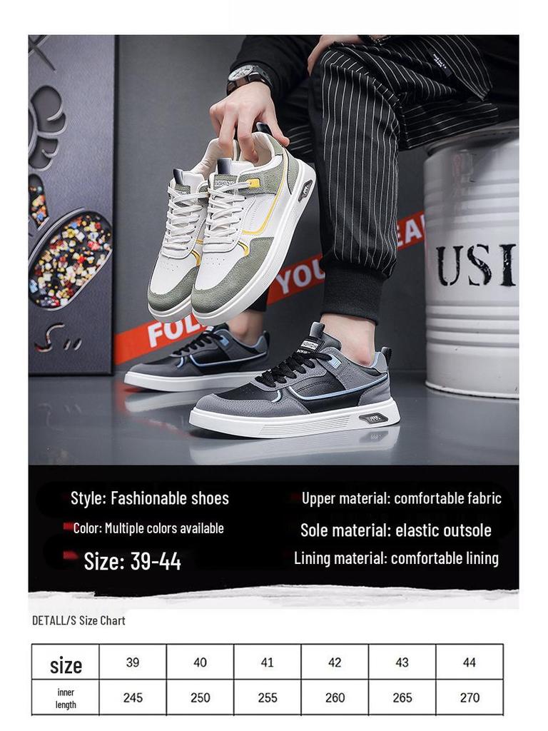 2024 Men's Casual Breathable Skate Shoes - Trendy, Versatile, White Sneakers for Teens & Students