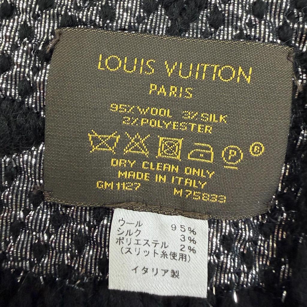 Great LOUIS VUITTON Scarf Escalp Logomania Shine With fringe wool Women M75833 Used