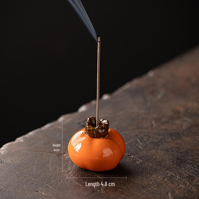 Ceramic Persimmon Incense Holder - Indoor Stand & Tray Ornament