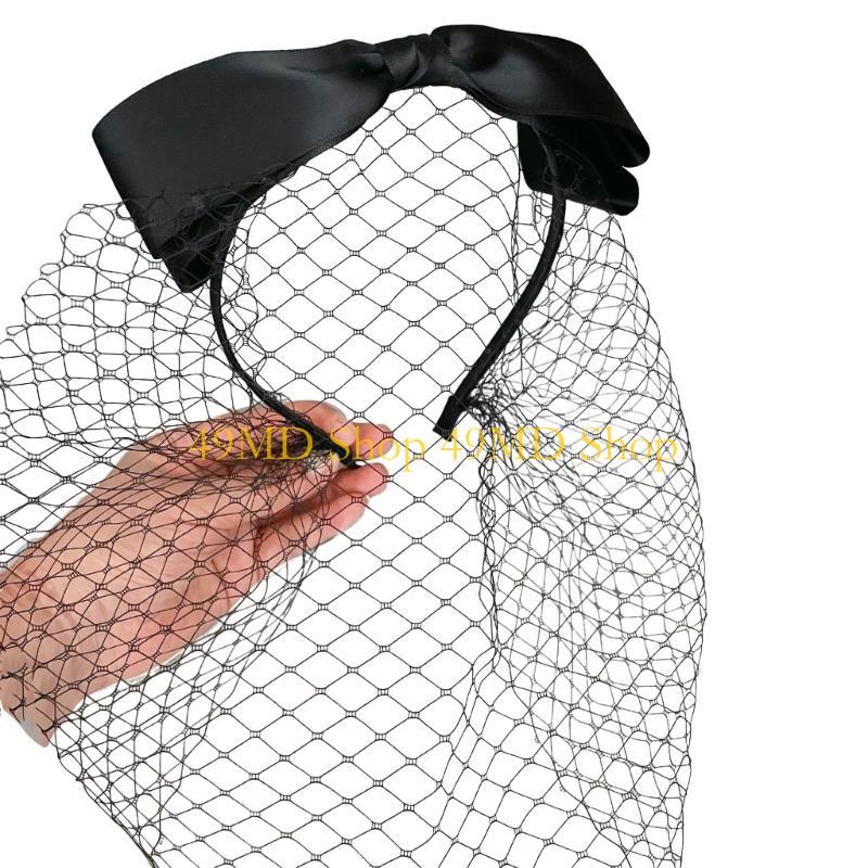 49MD Bowknot Veil Hairhoop Fascinator Veil Headband for Halloween Cosplay Party Props