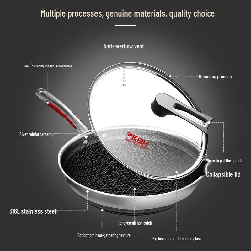 KOBACH 316L Stainless Steel Honeycomb Wok