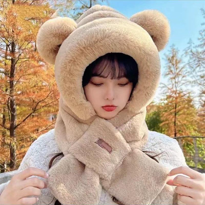Scarf Hat Integrated Autumn and Winter Warm Plush Thickened Imitation Rabbit Fur Cute Ear Protection Hat