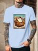 Unisex Burgundy Crew Neck Tee Retro Cool Potato Wearing Sunglasses Resting On Armchair French Fries Vintage Block Print Cotton Top