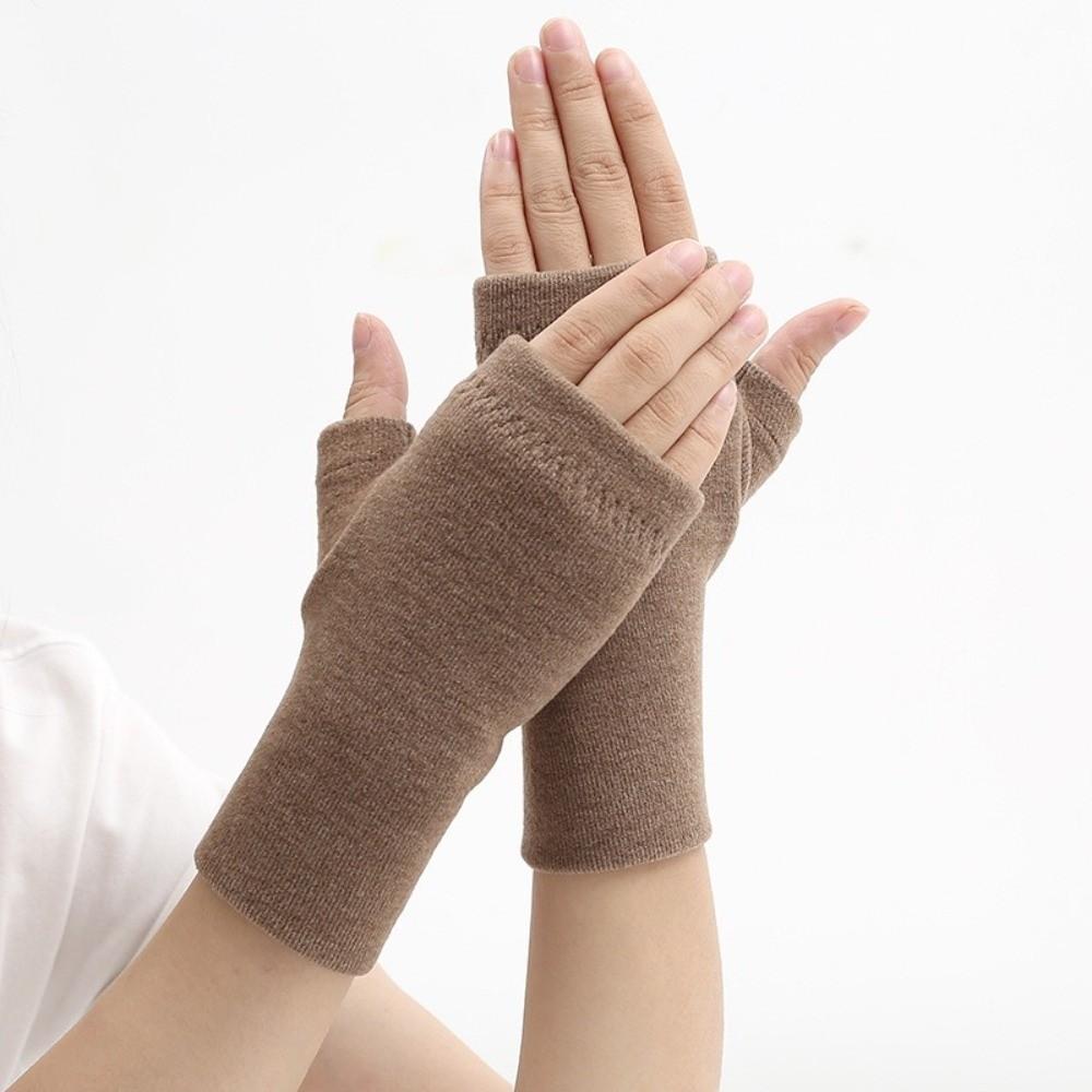 Solid Color Office Bare Finger Gloves Touchable Screen Driving Mittens New Skiing Gloves  Women