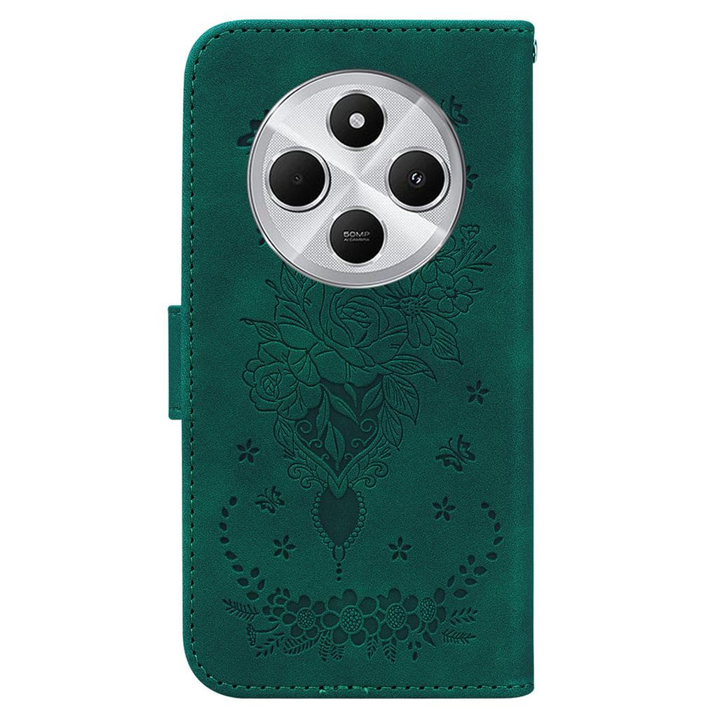 For Xiaomi Poco C75 4G/Redmi 14R 5G/14C 4G Case PU Leather Wallet Phone Cover Butterfly Flower Imprint
