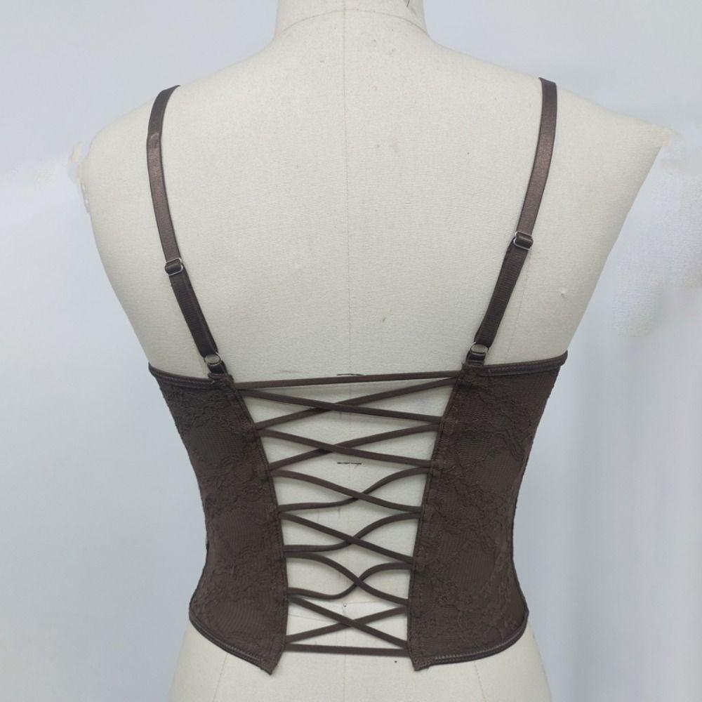Sleeveless Lace Camisole Hollow Suspender Vest Elegant Crop Tops  Ladies