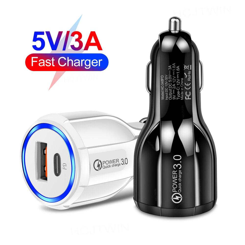 PD 18W Car Charger QC3.0 USB Type C PD Fast Charger Dual Ports Quick Charging Car Adapter for IPhone 13 Pro Max Samsung