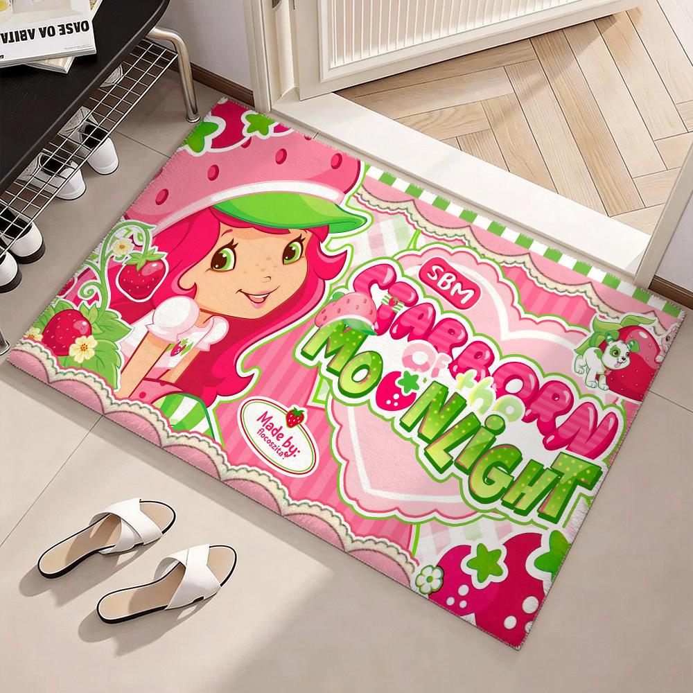 Classic Cartoon S-Strawberry Shortcakes Floor Mat Soft Thickened Flannel Door Mat Non-Slip Living Room Rug Home Decor