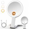 NOSAME LED Makeup Mirror, Actress Mirror, Foldable, Tabletop/Handheld, Double-Sided Mirror, 1x/10x Magnification, 3-Color Brightness, Type-C Rechargea
