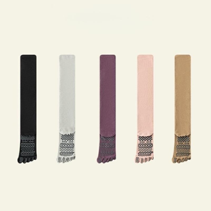 Womens Professional Non Slip Over Knee Yoga Socks Five Toes Full Length Socks For Indoor Fitness Pilates Toe Separated Floor Exercises