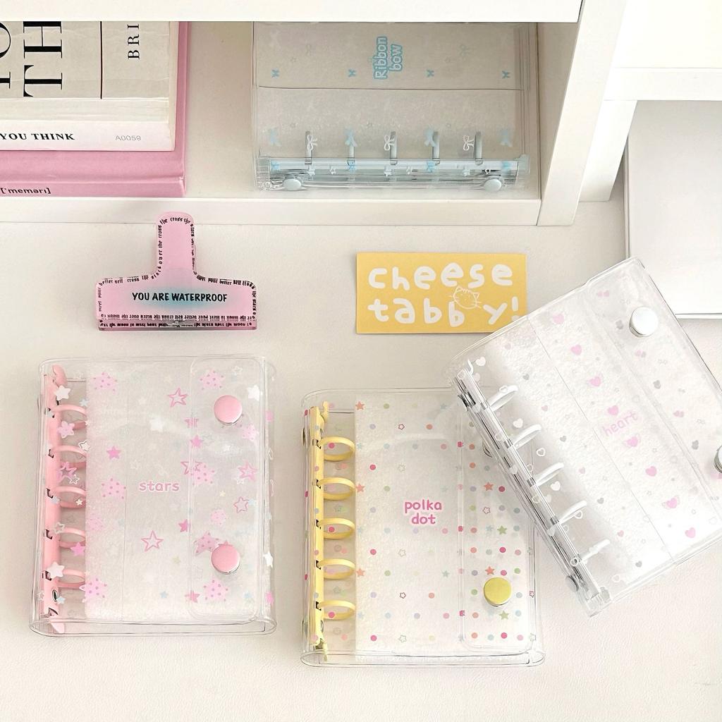 M5 Bow Star Double Buckle Transparent PVC Soft Cover Color Clip Loose Leaf Accessories Diary Notebook Office Supplies