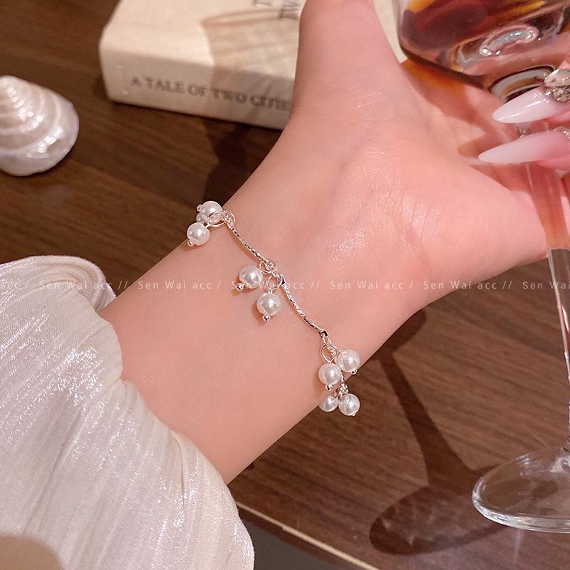 Korean Retro Pearl Titanium Steel Women's Bracelet - High-End Ins Style Beaded Bangle for Couples