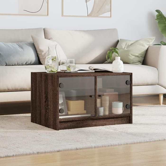 VidaXL Coffee Table with Glass Doors Brown Oak 68x50x42 Cm 836370