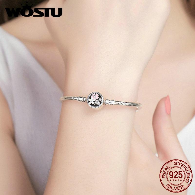 WOSTU 100% 925 Silver Poetic Blooms Bracelet & Bangles For Women Fit DIY Charms Beads Original Jewelry Gift FBS919