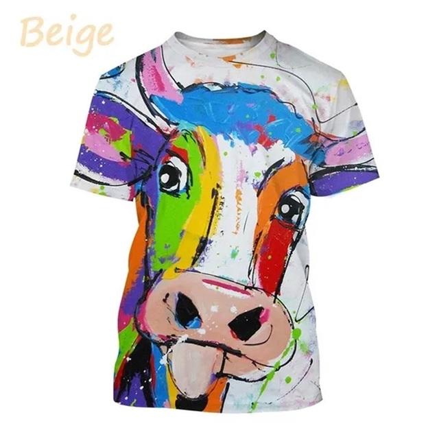 Fashion 3D T-shirt Personality Oil Painting Cow Face Graphic T Shirts Short-sleeved Animal Printing Tees Tops Casual Oversized Mens Tshirt