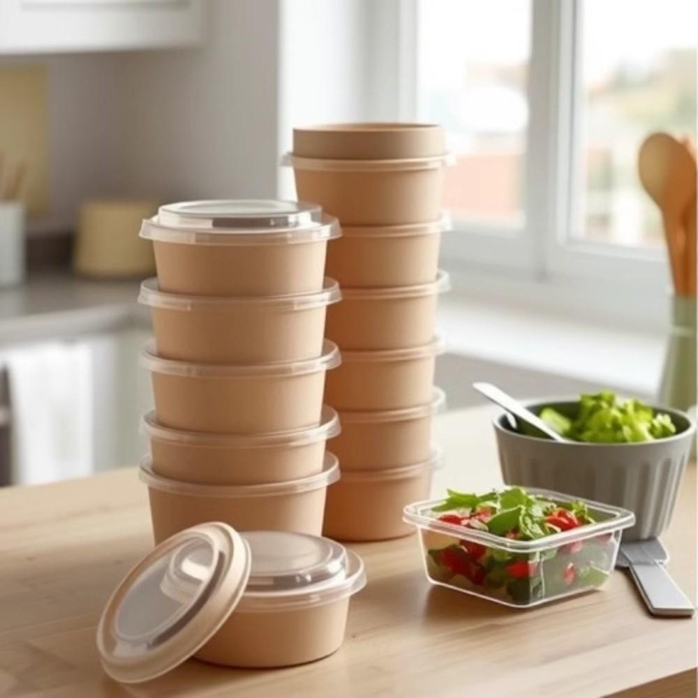 50pcs Disposable Kraft Salad Bowl 500/750ml Disposable Food Container  Food Packaging