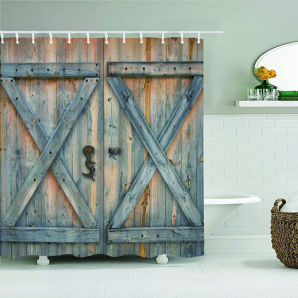 

Vintage Style Retro Wood Door Wall Hanging Shower Curtain Bathroom Bath Waterproof Decor Multi-Size Geometric Shower Curtains W60H190(CM)-1 Pcs