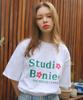 BONIEE Flower Typo Logo Graphic Loose T-Shirt White