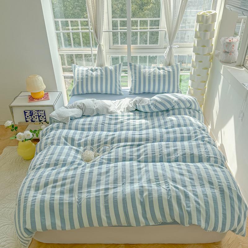 Nordic Bedding Set Ins Popular Striped Duvet Cover Set Bed Sheets Set Single Twin Full Queen Size Skin-Friendly Soft Bedding