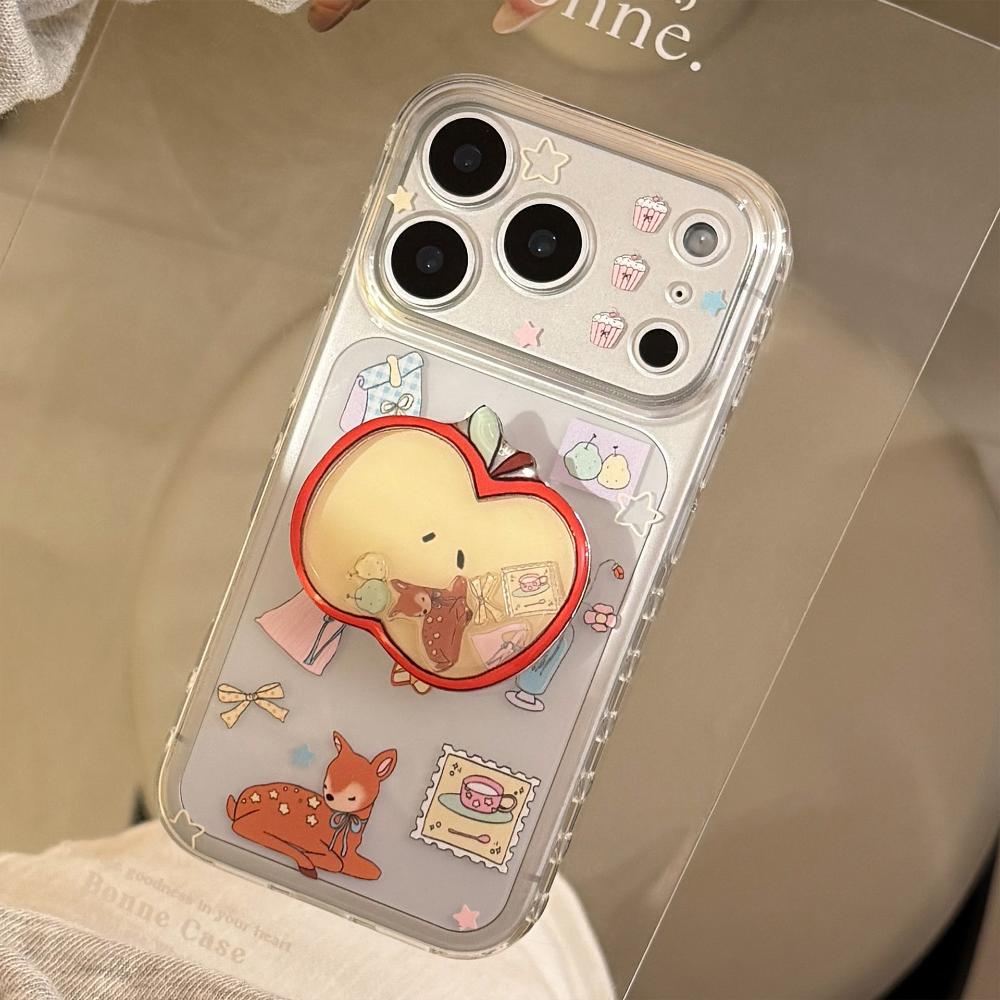 Red Apple Deer Rocking Stand 16 Pro Max Phone Case for IPhone 17, 12 Transparent, 15 Cartoon Series