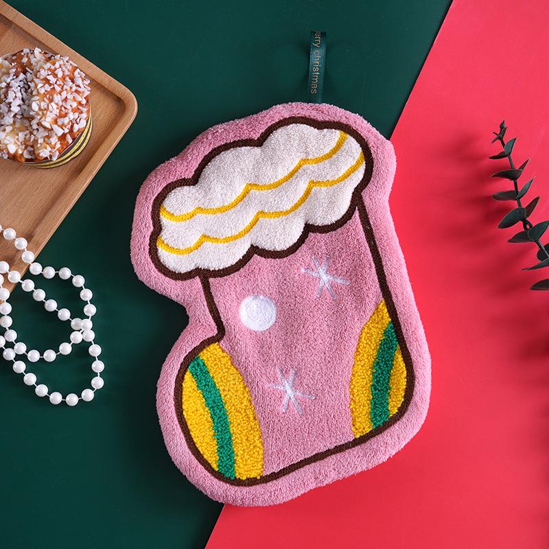 Christmas Shape Hangable Thickened Coral Fleece Hand Towel for Bathroom & Kitchen