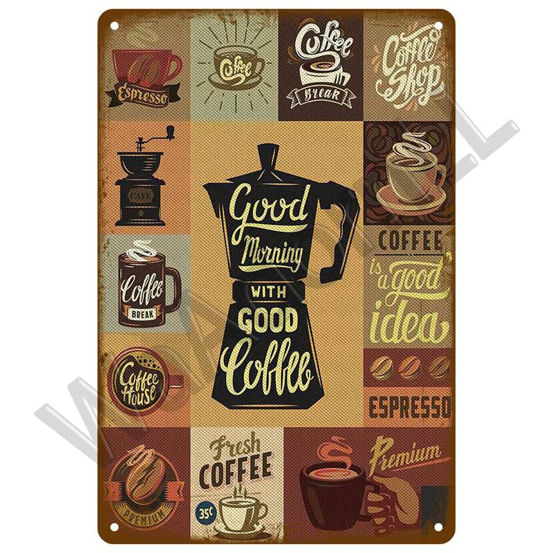Placa de metal vintage para decoración del hogar, letrero de hojalata para café, pósteres de arte de pared retro para cocina, bar, decoración de pintura de hierro, cafetería
