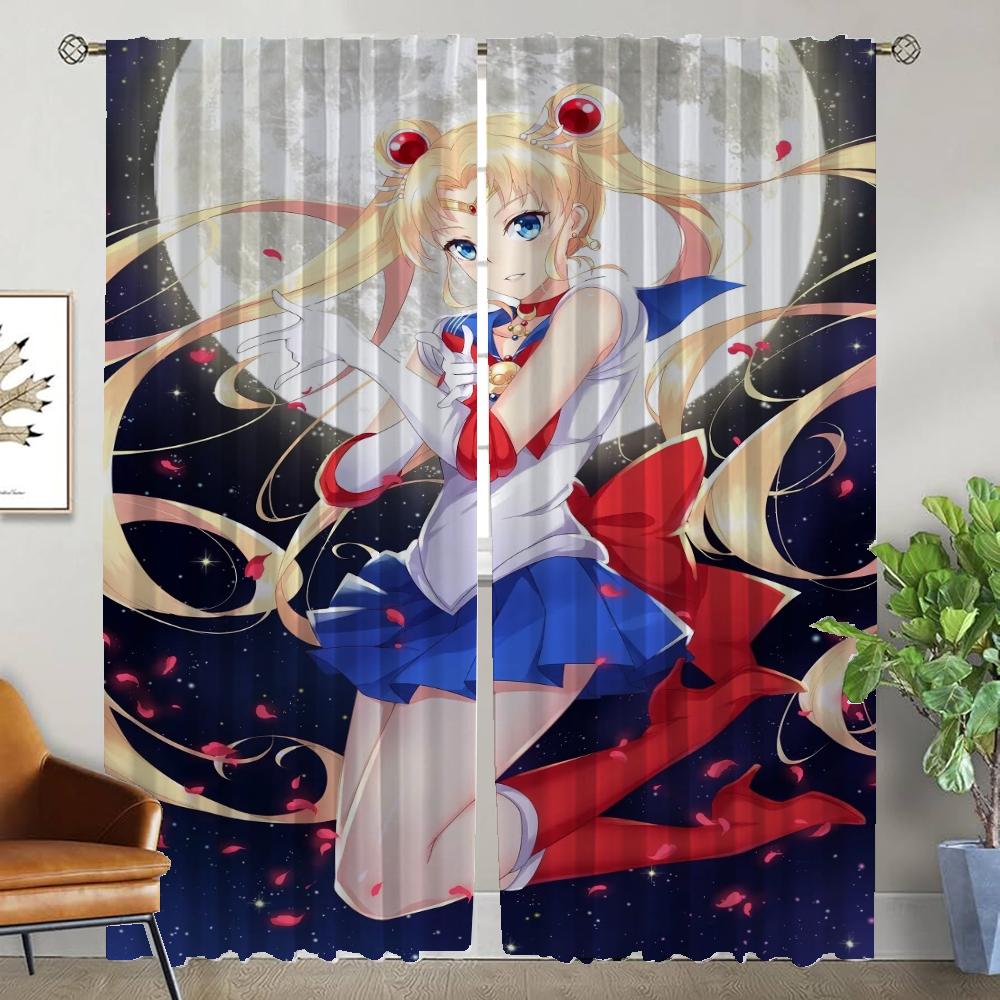 Halloween-Dekoration, Sailormoons, Innenvorhänge, 2 Stück, Tüll für Schlafzimmervorhänge, Kinderzimmer-Rollos, Verdunkelungsvorhang