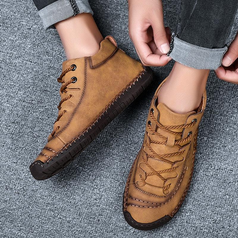 Men Casual Leather Boots High Quality Cowhide Genuine Leather Shoes Waterproof Soft Hand-stitching Winter Boots Men Boots