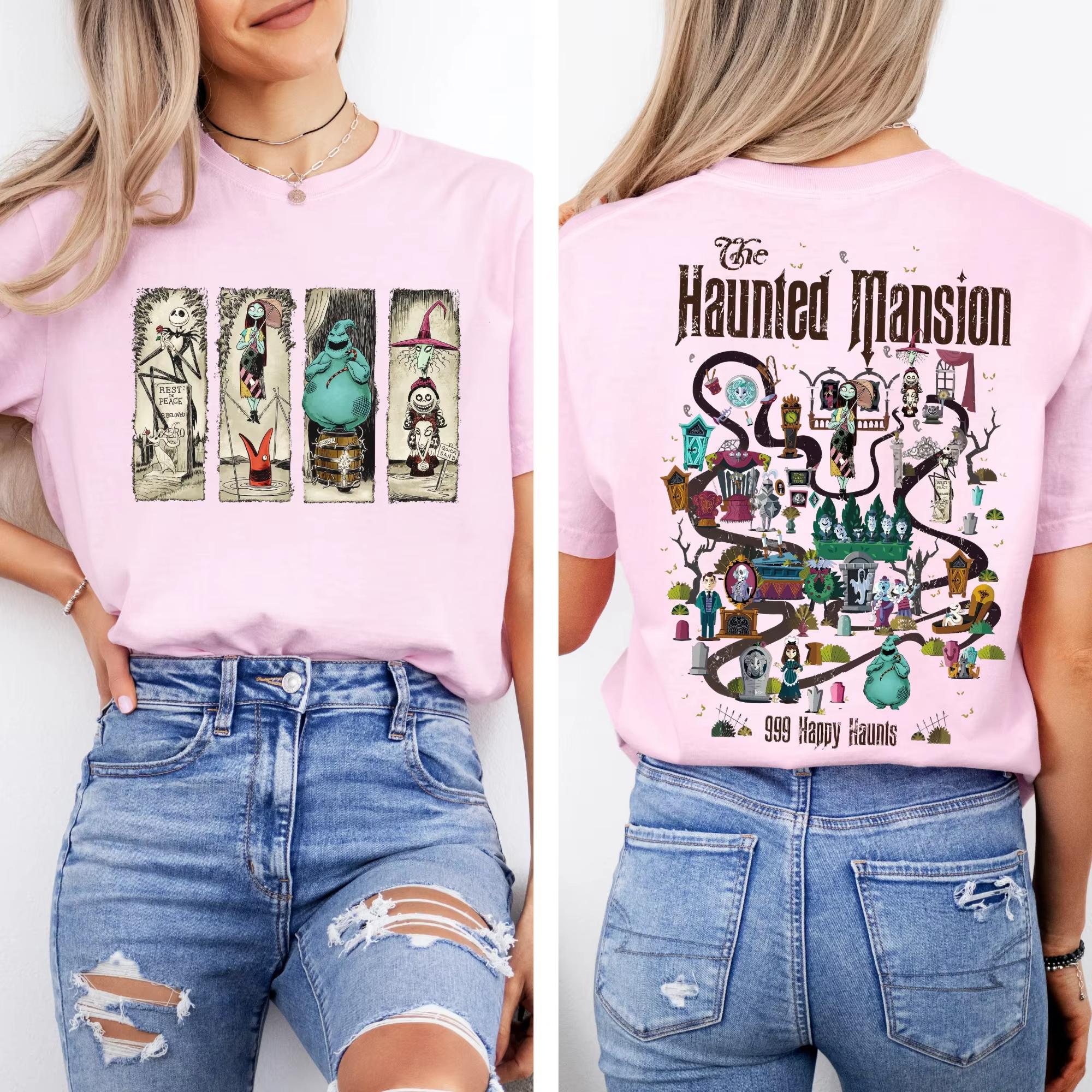 2sided Retro Nightmare Before Christmas Haunted Unisexsion Map Stretching Room Shirt Hitchhiking Ghosts Halloween Shirt S
