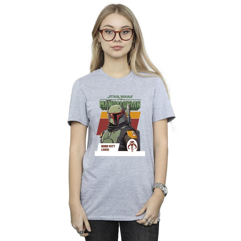 Star Wars Womens/Ladies The Mandalorian Boba Fett Lives Cotton Boyfriend T-Shirt