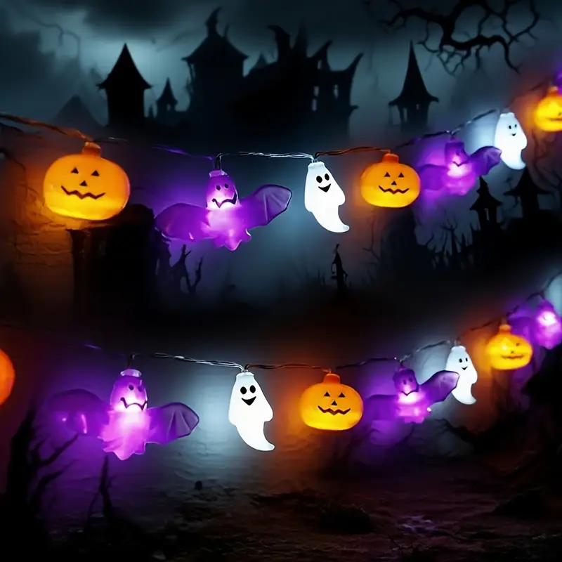 1pc Halloween Pumpkin Bat Ghost String Light 10/20/40LED Hanging Lamp Battery Powered For Home Bedroom Window Party Indoor Decor