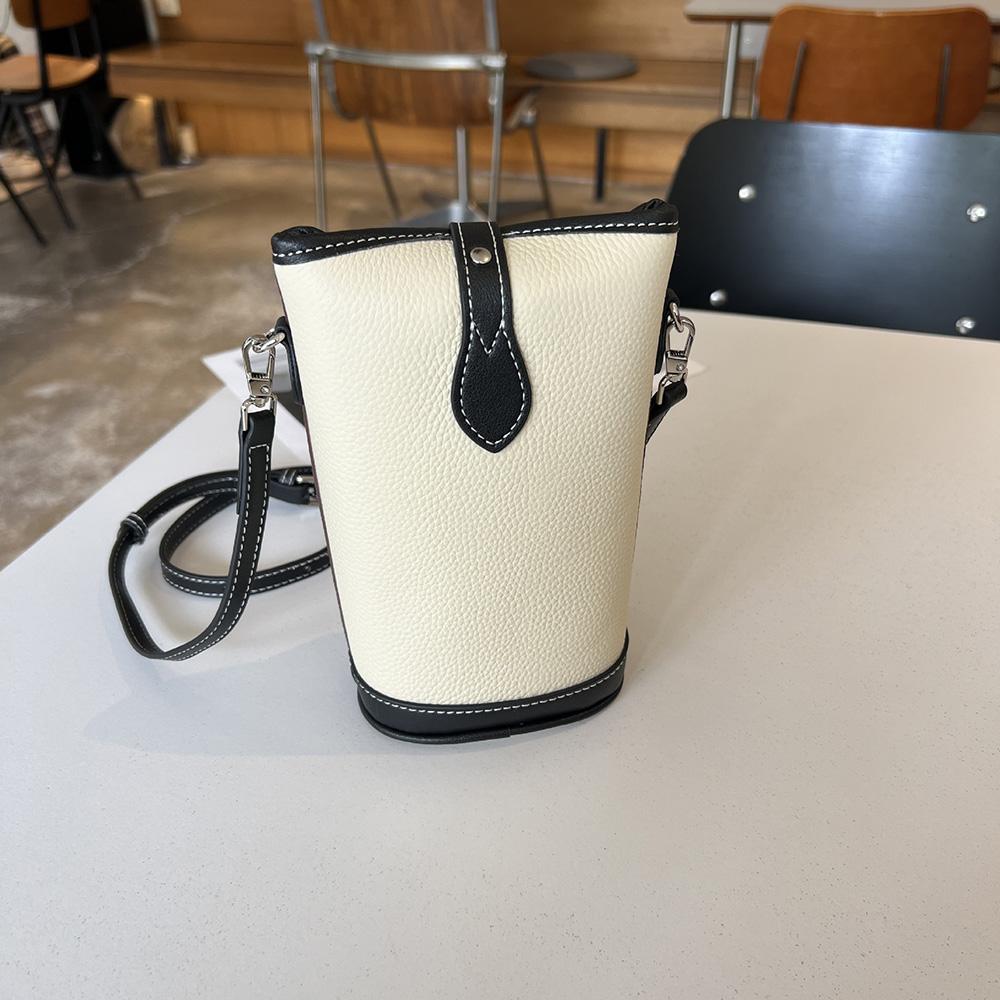 2025 Nowe Mini Damskie Torby Crossbody Dwukolorowa Skóra Naturalna Mała Torba na Ramię Torebka Pierwsza Warstwa Skóry Bydlęcej Torba Wiaderko Portmonetka