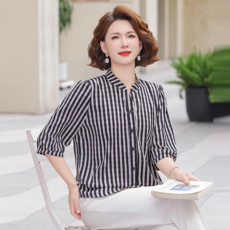 

Summer 2026 Stylish Striped Slim Shirt for Middle-Aged and Elderly Women 2XL (110-125 lbs)