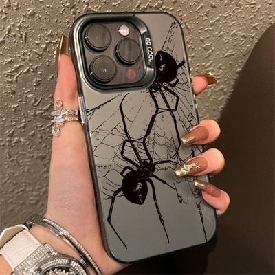 Spider Pattern Phone Case For Samsung Galaxy A14 A34 A13 A23 A52 S24 S23 S22 S21 Ultra Plus S20 FE Electroplate Silver IMD Cover