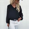 Women V-Neck Chiffon Blouse Casual Long Sleeve Loose Solid Color Shirt Office Lady Hairball Decoration Top Fashion Wear