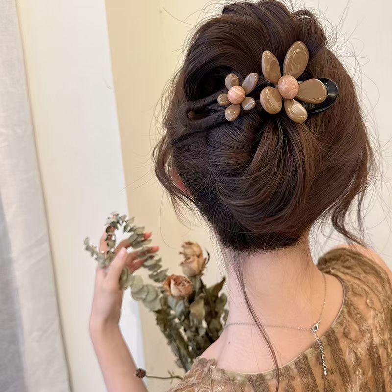 Double Flower Duckbill Clip Sweer Elegant Ponytail Clip for Women Girls Thin Thick Curly Hair Styling Hair Accessories Barrettes