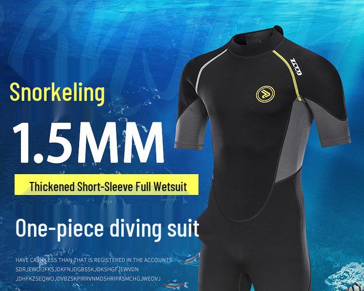 Men's 1.5mm Short Sleeve Wetsuit: Sun Protection, Warmth for Surfing, Diving, Snorkeling - Medium & Large